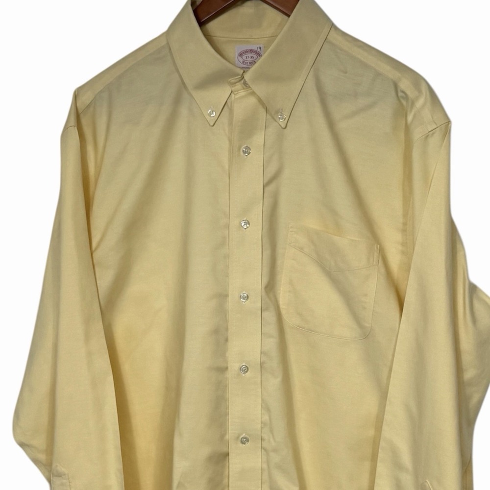 Brooks Brothers Mens 17-35 Yellow Button Down Shirt Supima Cotton Non Iron